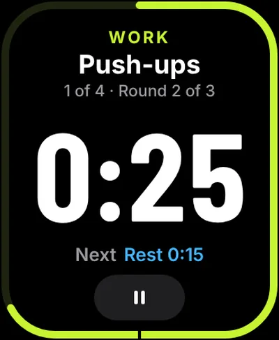 Apple Watch: work interval counting down with the edge ring